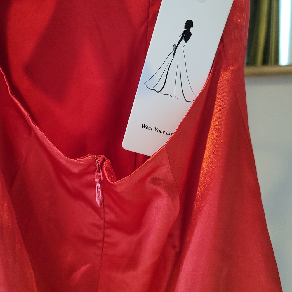 NWT Wear Your Love Red Satin Tie-Shoulder Cocktail Dress Size 4 - Picture 2 of 7